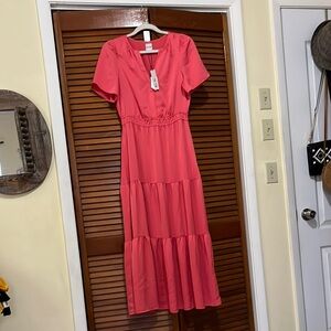 NIC+ZOE Pink short sleeve Daydream V-Neck Midi Dress